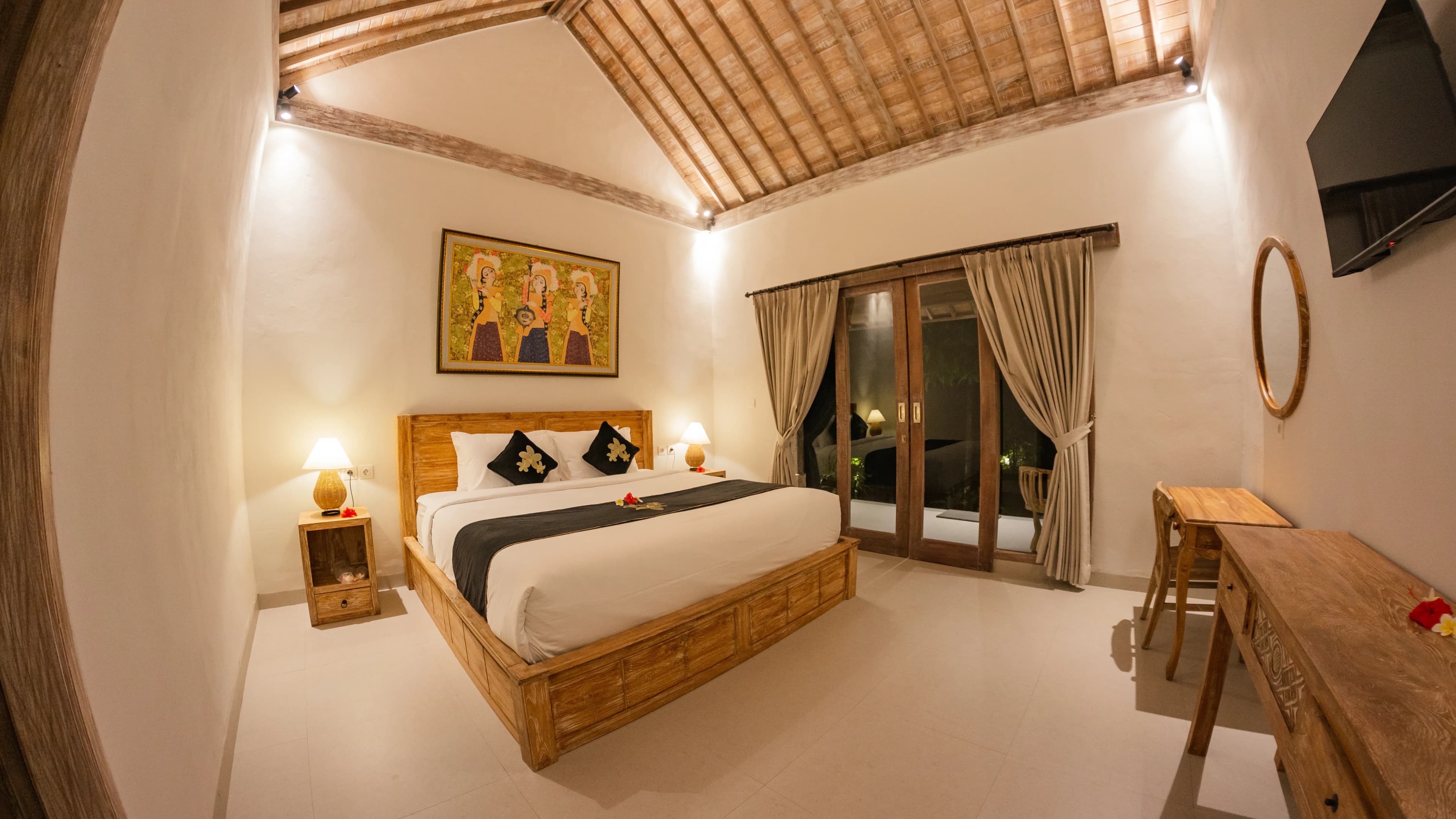 Cozy bedroom with large windows