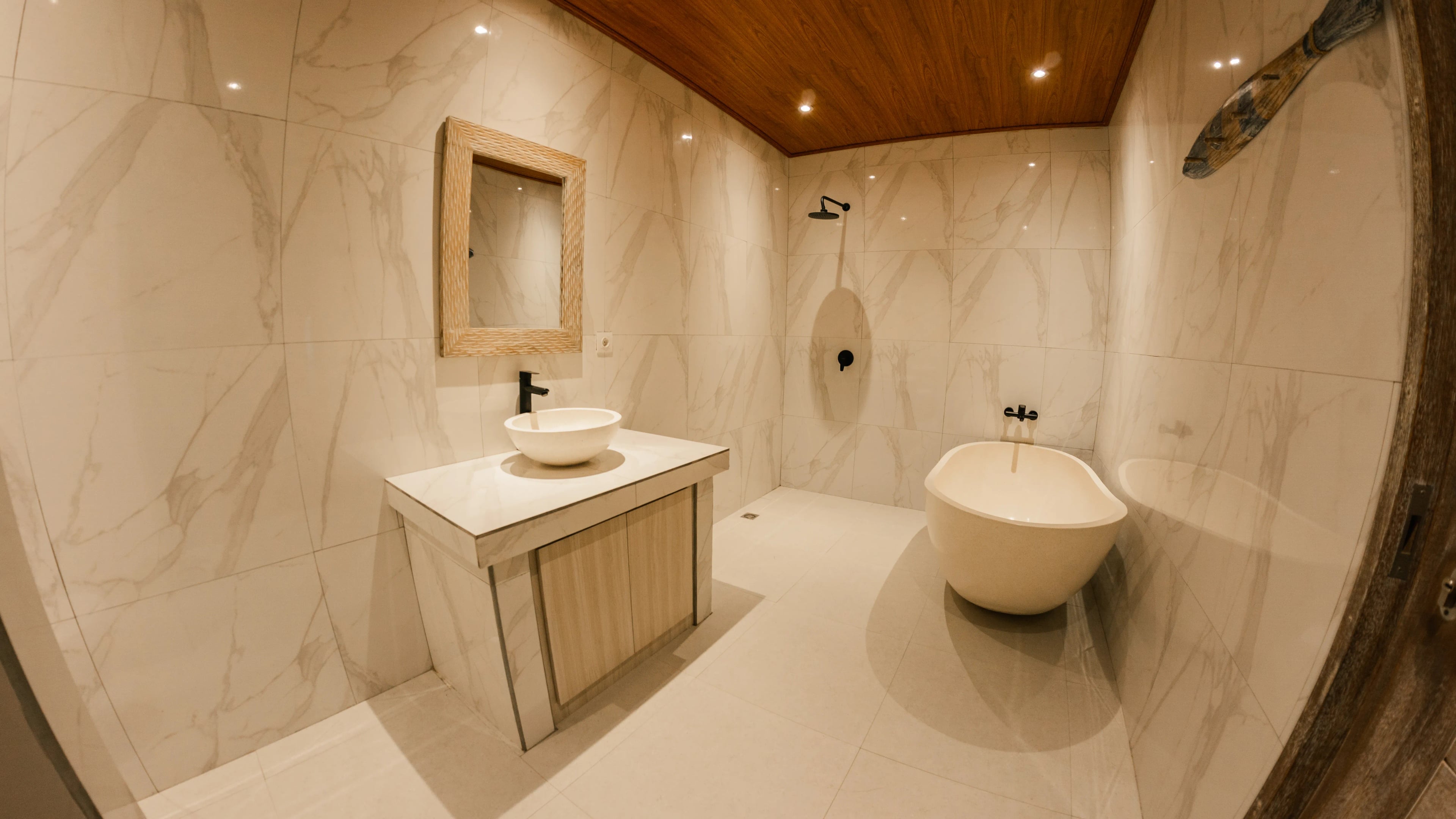 Bathroom with bathtub and shower