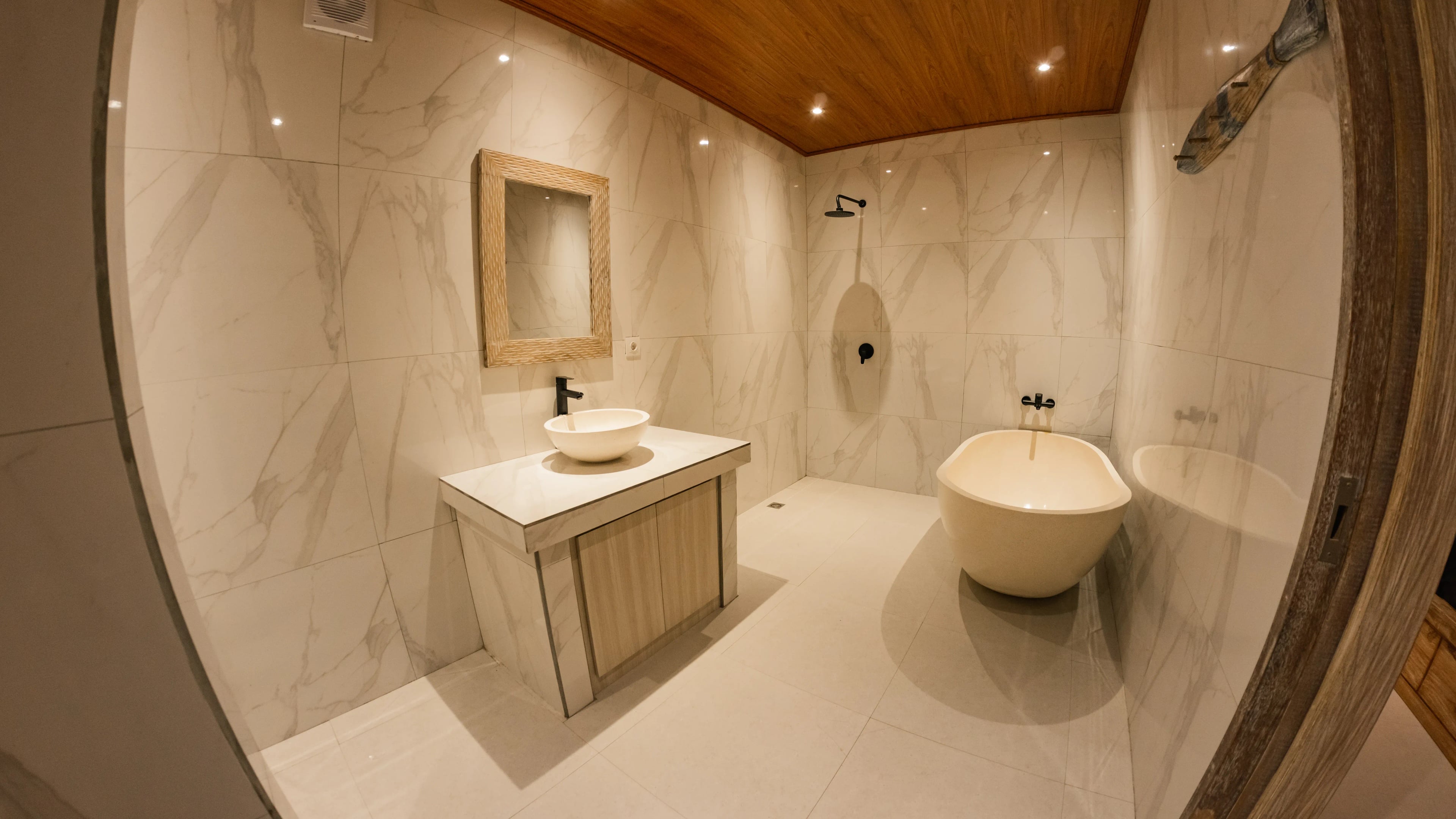 Spacious bathroom with natural light