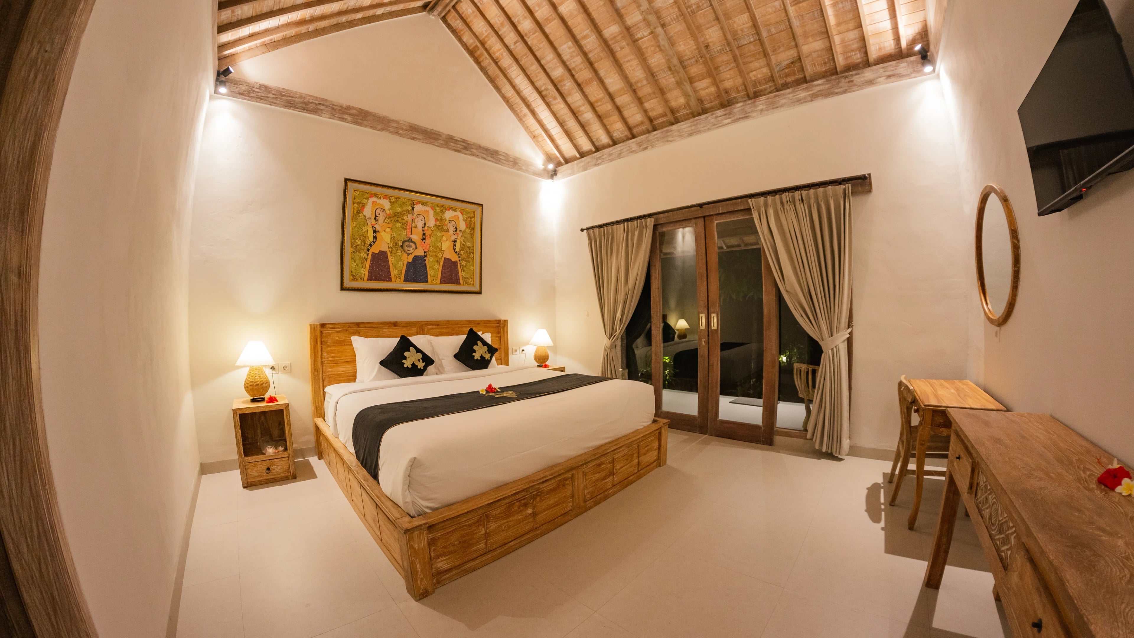 Cozy bedroom with large windows