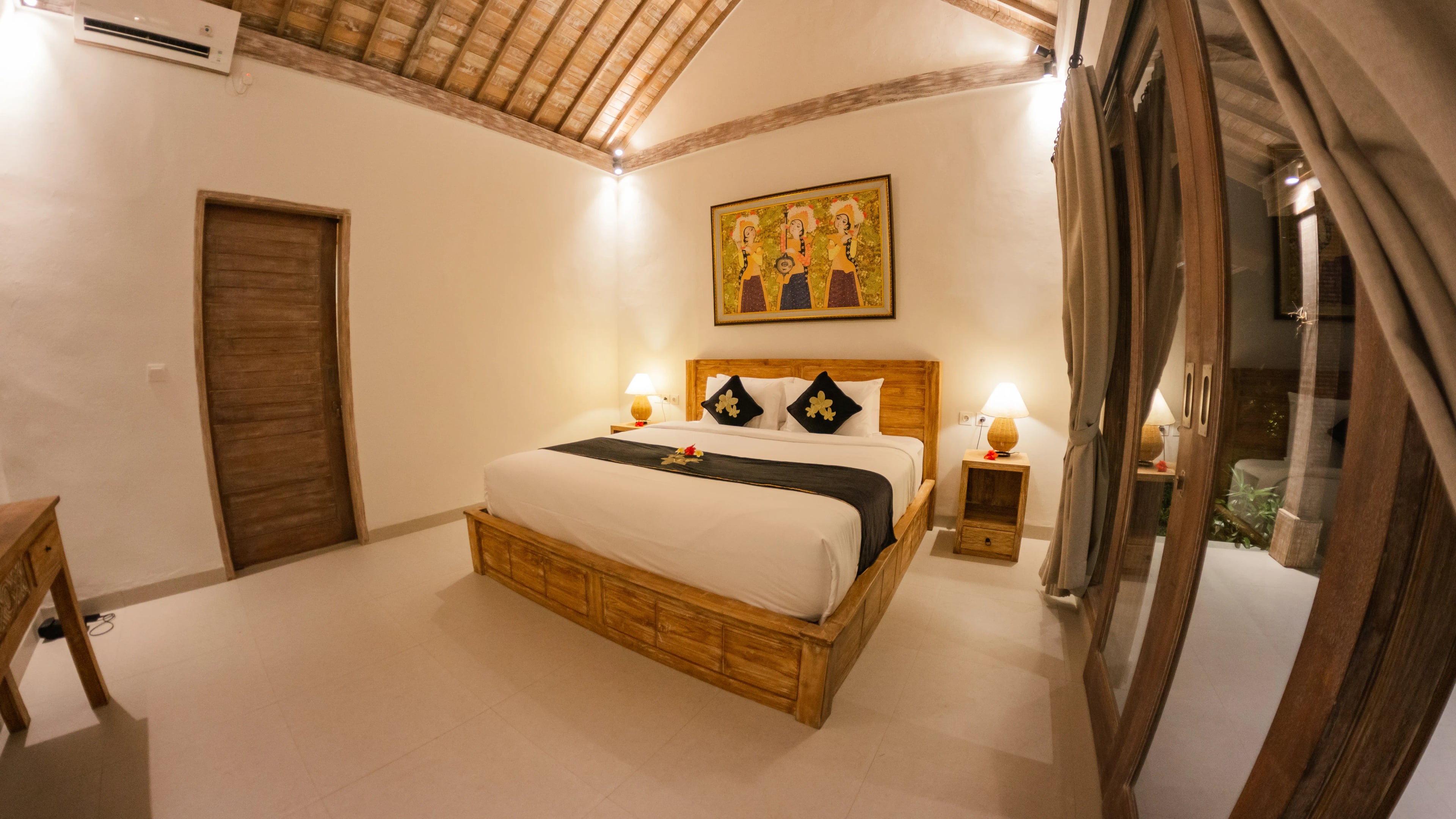 Minimalist decor and wooden bed